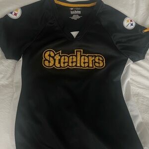 NFL PITTSBURGH STEELERS JERSEY BLACK AND GOLD JEWELED SIZE MEDIUM
